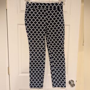 Chico's Women's So Slimming Stretch Brigitte Ankle Geometric Pants Navy White